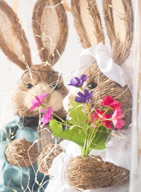 JK慕空间 草编兔新娘新郎婚庆装饰可爱新房摆件新人结婚新婚礼物