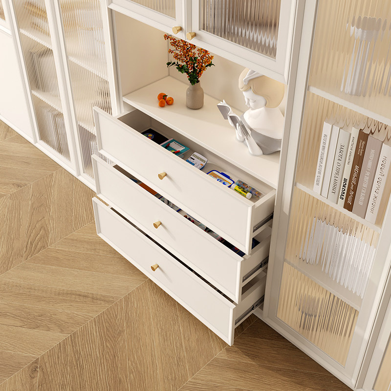 法式奶油风客厅书房组合书柜展示柜一体靠墙玻璃门书架储物柜,淘宝优惠券,粉丝福利购,淘宝优惠卷