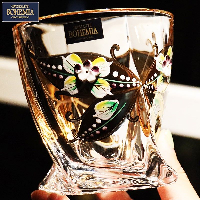捷克BOHEMIA进口水晶玻璃XO描金珐琅彩花威士忌杯洋酒水杯樽套装,淘宝优惠券,粉丝福利购,淘宝优惠卷