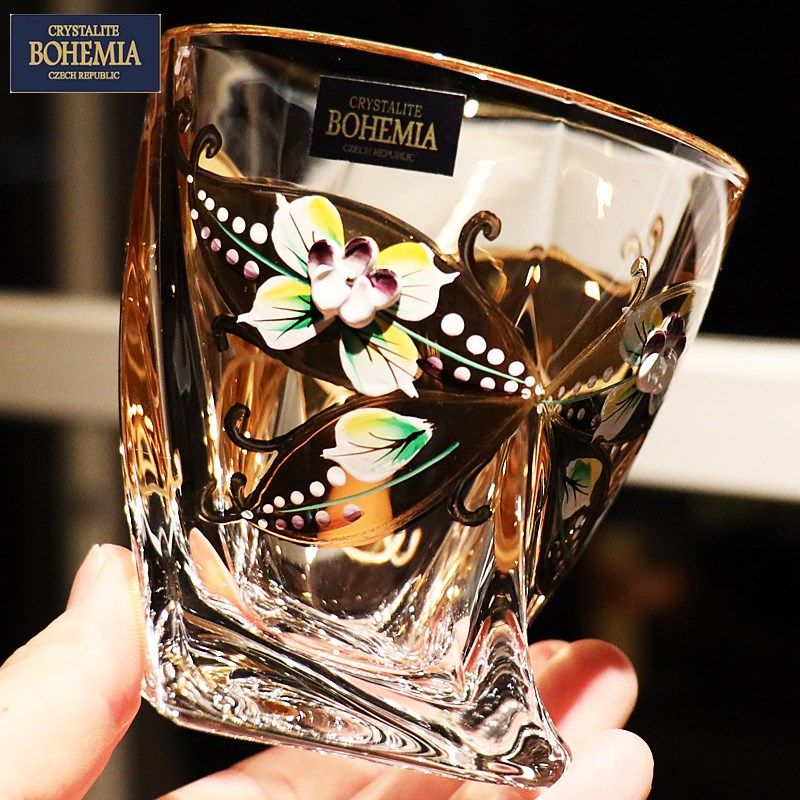 捷克BOHEMIA进口水晶玻璃XO描金珐琅彩花威士忌杯洋酒水杯樽套装,淘宝优惠券,粉丝福利购,淘宝优惠卷