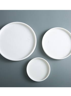 北欧白色圆形大理石托盘 样板房客厅茶几桌面装饰置物收纳盘摆件