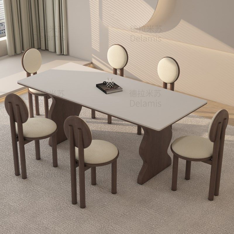 德利丰实木岩板餐桌家用小户型侘寂中古风长方形全托原木吃饭桌子,淘宝优惠券,粉丝福利购,淘宝优惠卷