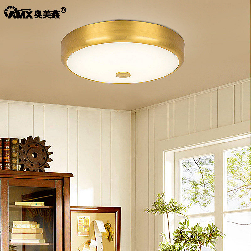 简约LED吸顶灯温馨卧室圆形仿铜色创意房间餐厅书房走廊过道灯具,淘宝优惠券,粉丝福利购,淘宝优惠卷