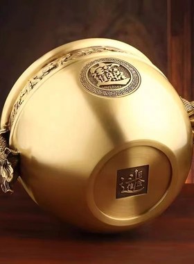 纯黄铜米缸象鼻缸福鱼进宝聚宝盆摆件家居客厅百福缸乔迁开业礼品