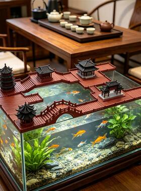 鱼缸顶部造景中式古建筑摆件水族箱悬浮亭子宝塔装饰古风鱼缸配件