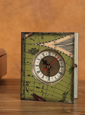 复古钟表书盒怀旧摆件木质书形收纳盒客厅电视柜酒柜装饰品摆设