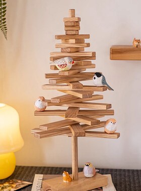 原木风圣诞树桌面摆件实木书架置物架创意家居软装饰品圣诞节礼物