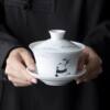 White porcelain hand-painted panda playing with bamboo Sancai bowl teahouse literati ceramic kung fu tea bowl Sichuan and Sichuan culture tea set
