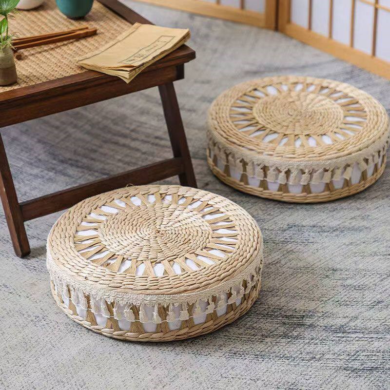 Handmade straw futon cushion, tatami mat, balcony bay window mat, round meditation mat, worship mat B&B