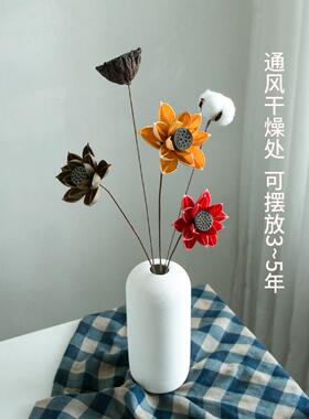 荷花干花花束客厅装饰装饰摆件高档棉龙柳干枝真花风干天然