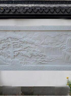 汉白玉石雕浮雕壁画鹤鹿同春背景墙庭院别墅装饰大理石照壁影壁墙
