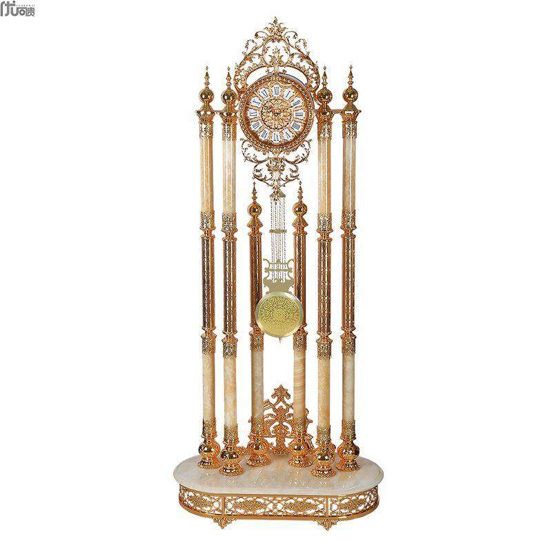 客厅落地钟欧式黄玉石立钟电子机芯静音落地钟金色酒店大厅落地钟,淘宝优惠券,粉丝福利购,淘宝优惠卷