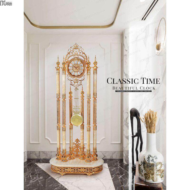 客厅落地钟欧式黄玉石立钟电子机芯静音落地钟金色酒店大厅落地钟,淘宝优惠券,粉丝福利购,淘宝优惠卷