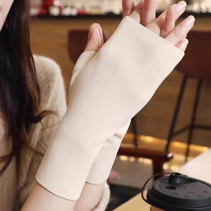 自发热德绒半指手套女秋冬季保暖防寒学生写字办公打字漏指手套,淘宝优惠券,粉丝福利购,淘宝优惠卷