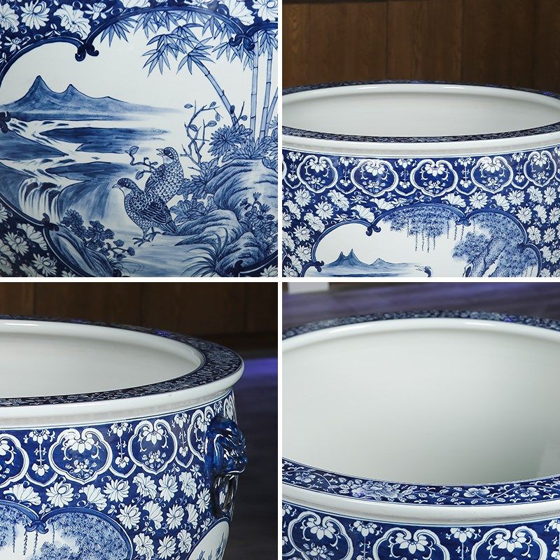 陶瓷庭院大缸种树养鱼盆荷花睡莲锦鲤缸特大号招财狮耳青花瓷门海,淘宝优惠券,粉丝福利购,淘宝优惠卷