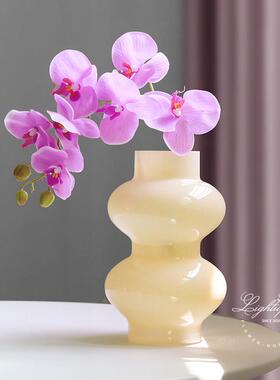 葫芦花瓶摆件客厅插花蝴蝶兰鲜郁金香玻璃复古中古轻奢黄色新中式