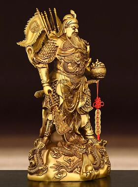 纯铜武财神背插五旗九龙关公摆件家居书房办公室桌面摆件工艺品