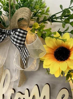 新款木制工艺品花环门挂花圈家居装饰吊挂件led灯光镂空欢迎木牌