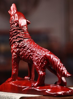 木雕狼摆件实木狼摆件招财领头狼摆件客厅办公室茶桌装饰家工艺品