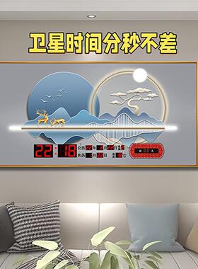 美格龙合金卫星授时万年历挂钟家用风景静音简约插电日历电子钟表