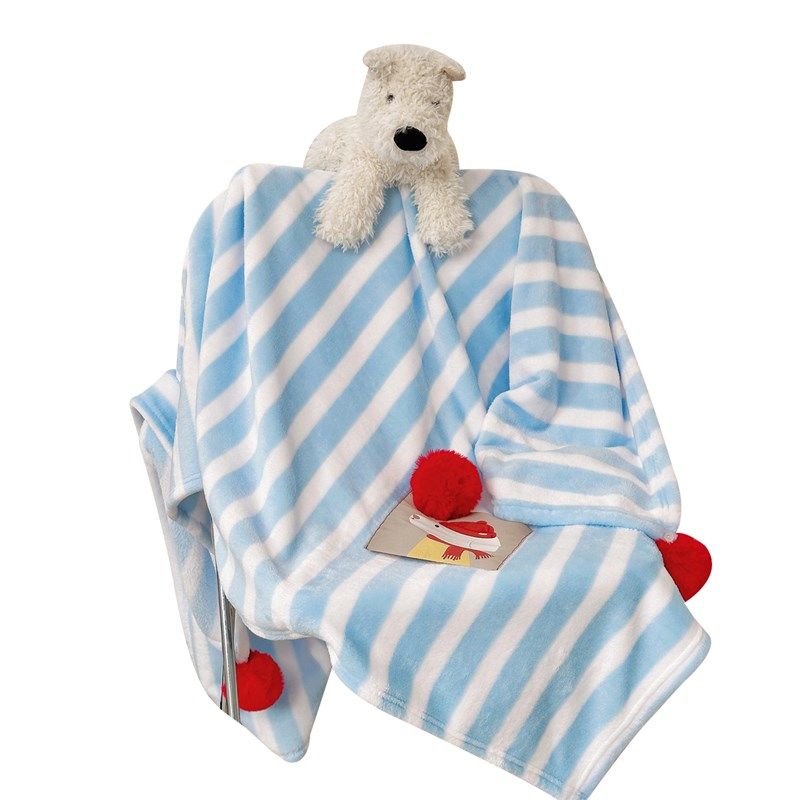 【富士商店】网红条纹毛球休闲毯学生毯办公室盖毯午休单人四季毯,淘宝优惠券,粉丝福利购,淘宝优惠卷