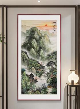 新中式源远流长山水画玄关装饰画走廊过道挂画寓意好的风水壁画