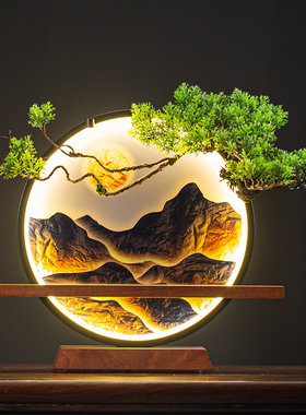 电视柜装饰招财陶瓷摆件鹿一对千里江山灯圈中式客厅玄关工艺摆设