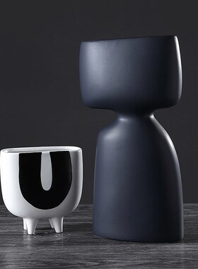 新中式大理石纹拱门摆件艺术花瓶样板间客厅玄关酒柜黑白艺术摆设