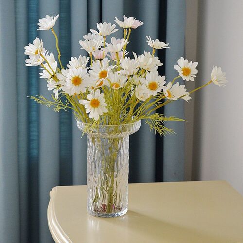 透明玻璃花瓶极冻冰纹直筒宽口餐桌客厅装饰玻璃工艺品瓶 - 图3