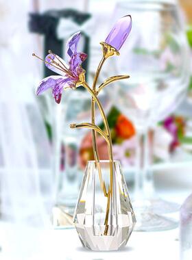 简约水晶百合花姹寂风家居客厅桌面摆件品送母亲婆婆轻奢生日礼物