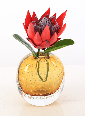 轻奢创意加厚琥珀色玻璃花瓶水培摆件客厅茶几餐桌样板间插花花器