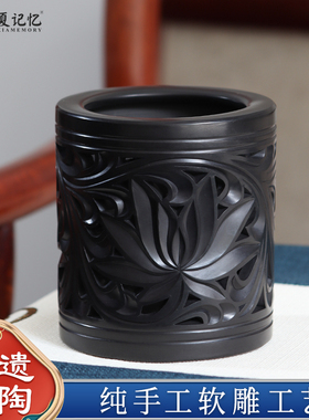 非遗章丘龙山黑陶工艺品文创笔筒办公室实用企业礼品送老师可定制