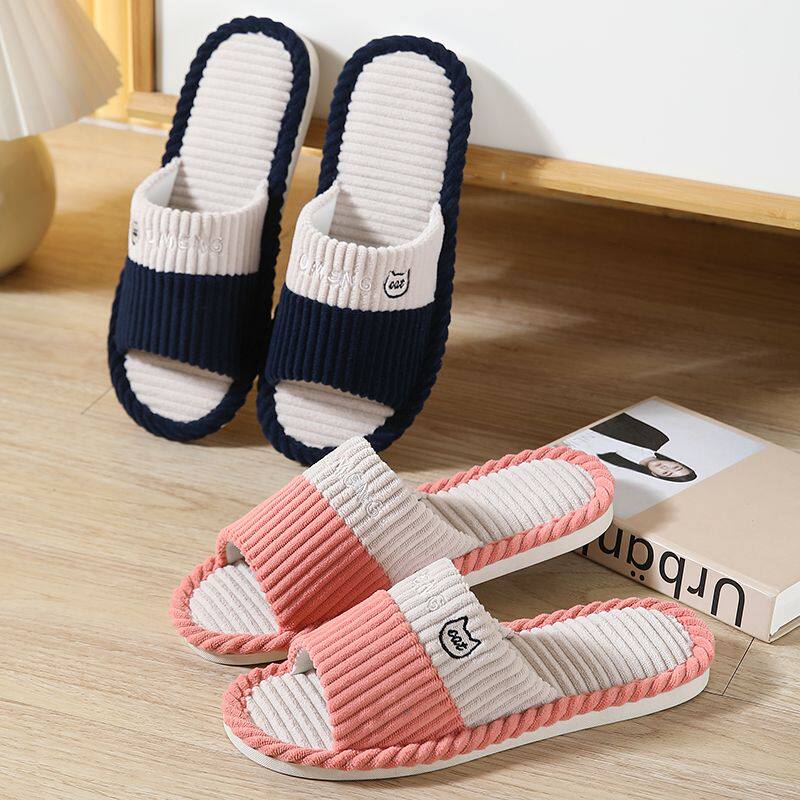春夏室内防滑透气静音软底亚麻拖鞋