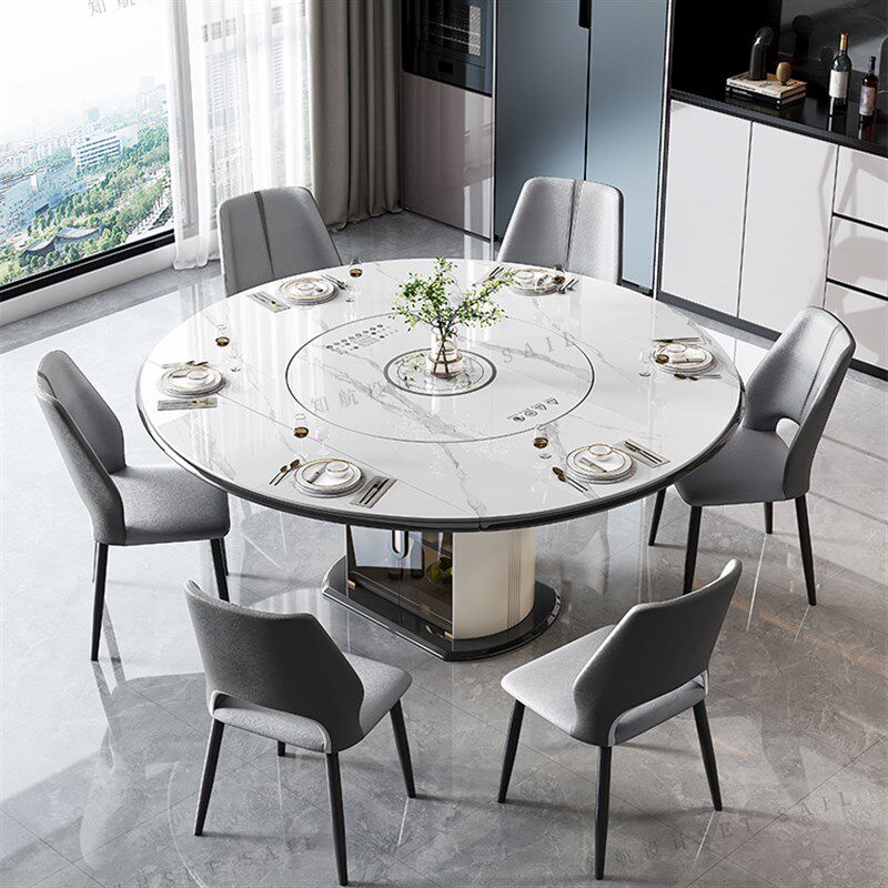 轻奢岩板餐桌电磁炉智能暖菜板电动转盘饭桌家用可伸缩折叠圆桌,淘宝优惠券,粉丝福利购,淘宝优惠卷