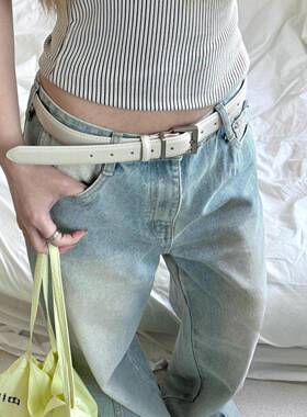极简氧气感白色皮带女款高级百搭