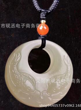 仿和田玉白玉双面雕刻年年有鱼