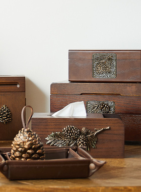 新中式摆件客厅玄关电视柜软装酒店高级感木首饰盒糖果盒家居饰品