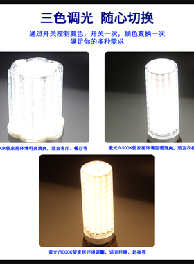 雷欧照明led灯泡e27e14螺口节能玉米灯吊灯替换三色变光亮卡口B22
