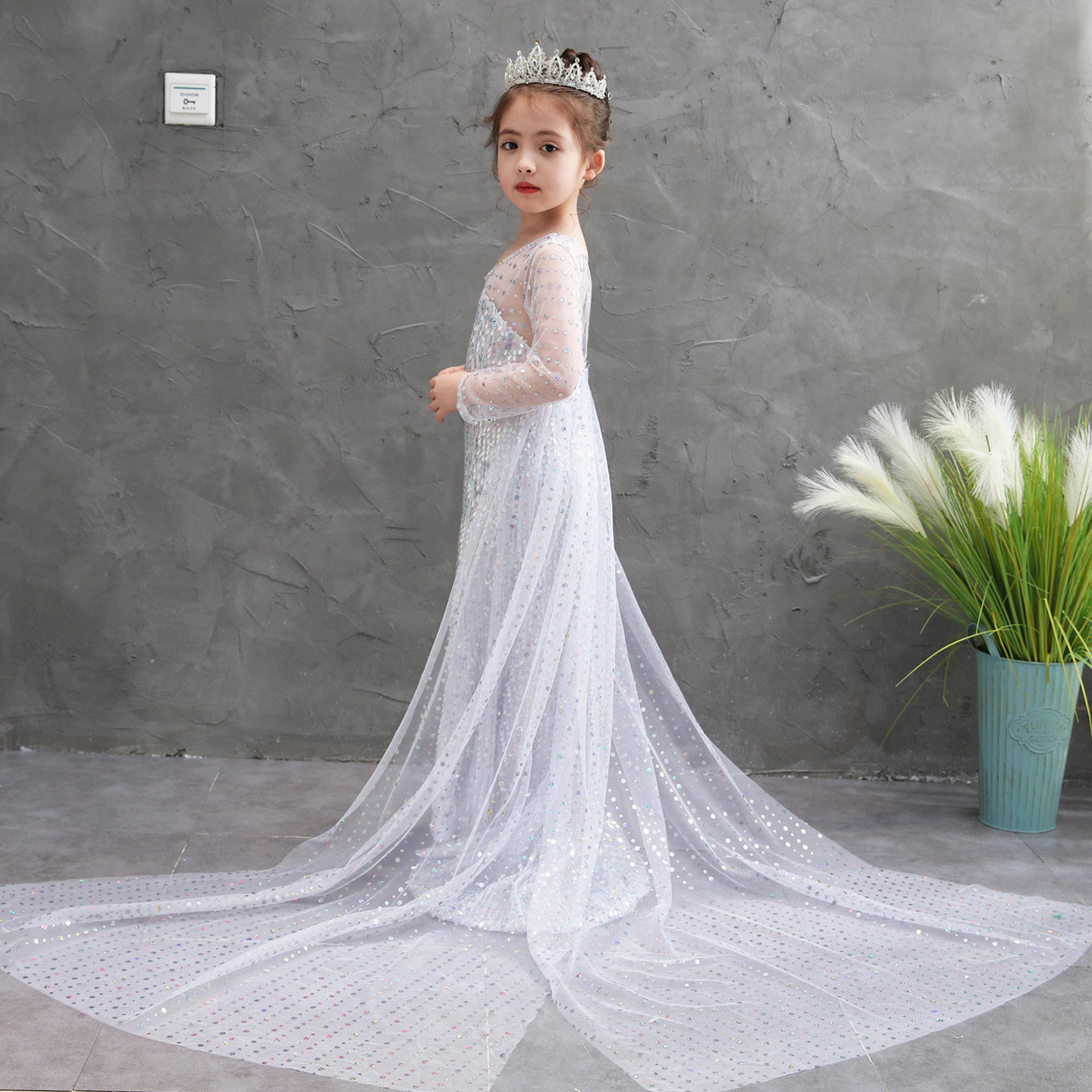 elsa公主冰雪奇缘艾莎女王拖地长裙子女童亮片纱袖修身生日礼服裙,淘宝优惠券,粉丝福利购,淘宝优惠卷