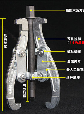 三爪拉马轴承拆卸器拔轮器三角二两爪拉马小轴承拉出汽修拆卸工具