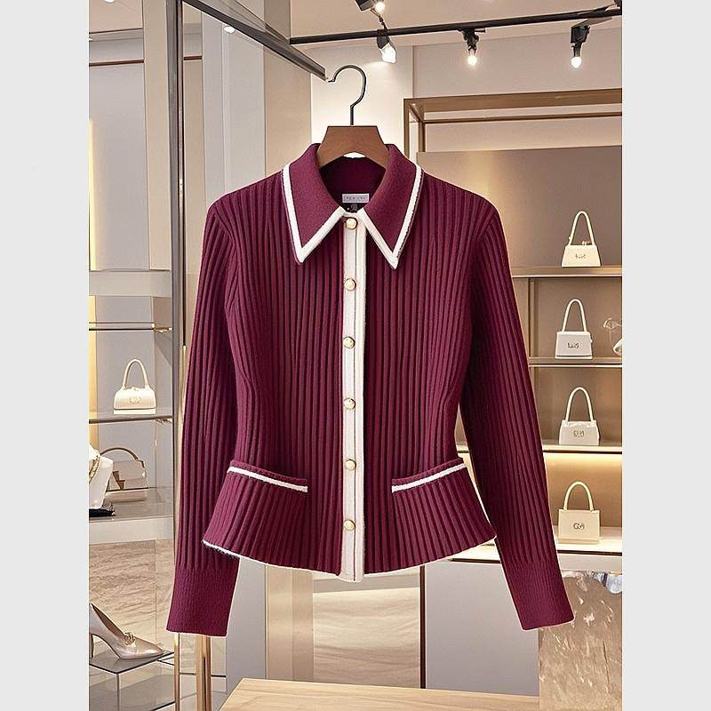 秋季红酒xtx24092色olo针织开领p衫女款本命年气质高端小香风毛衣,淘宝优惠券,粉丝福利购,淘宝优惠卷