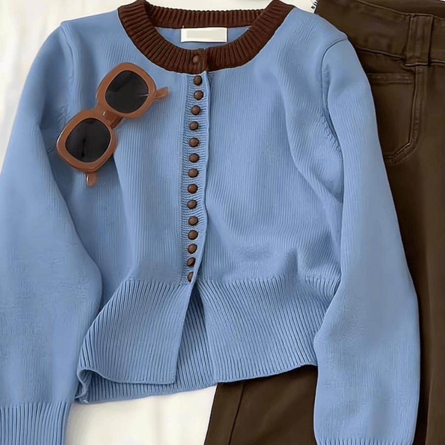 蓝色懒软糯c195针风装织开衫女秋冬新款高级设计感纽扣圆领毛衣外,淘宝优惠券,粉丝福利购,淘宝优惠卷