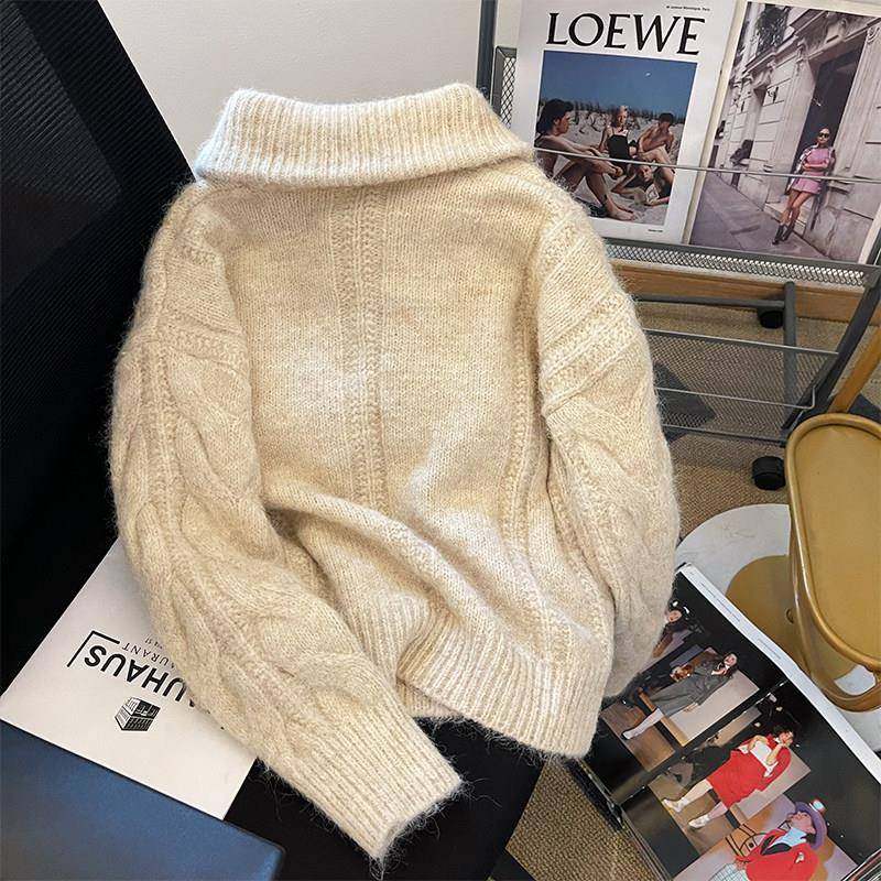 高领加厚拉链针织SP15817懒麻毛衣外女2024秋季新款花韩系软糯慵,淘宝优惠券,粉丝福利购,淘宝优惠卷