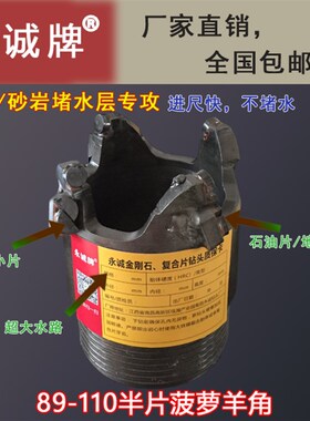 永诚牌菠萝钻头,金刚石羊角飞机复合片钻头,泥岩,砂岩扩孔钻头