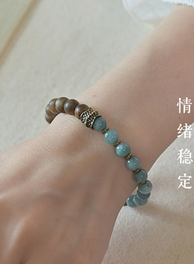 沉香手串新中式蓝玉髓木质手链女