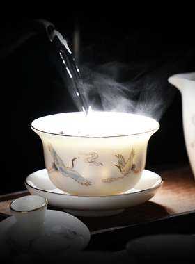 轻奢羊脂玉茶具套装高档轻奢功夫陶白瓷家用功夫小套用品盖碗茶杯