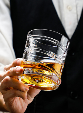 酒吧博物馆 创意旋转威士忌杯水晶洋酒杯不倒翁酒杯解压螺旋杯