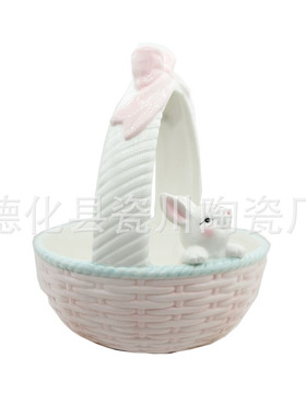 创意陶瓷工艺品复活节兔子 兔篮子家居摆件摆设兔盘萝卜兔碗 兔缸