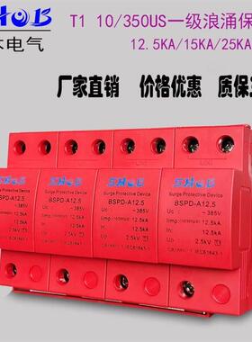 浪涌保护器T1防雷保护器12.5KA25KA50KA一级浪涌4P避雷器一级电涌