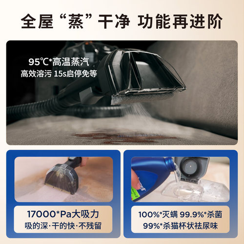 必胜布艺清洁机床垫沙发地毯窗清洗高温蒸汽抽吸一体吸尘器小蒸龙 - 图1